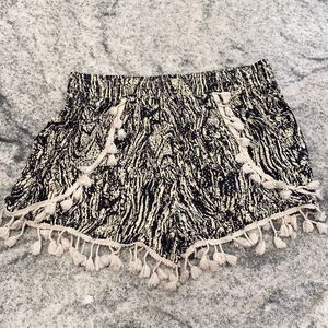 Just Love Boho Black & Cream Abstract Tassel Shorts